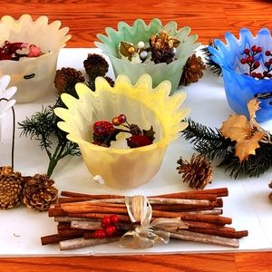 5 pc Hand made Biala ( Poland ) glass art set